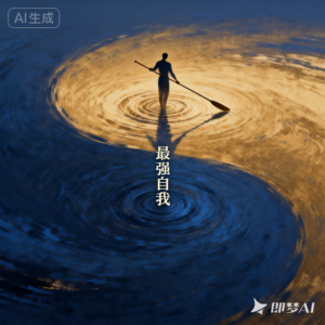 水面上的人和阴阳图案